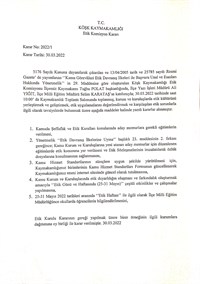 Mart Ayı Etik Komisyon Kararı 